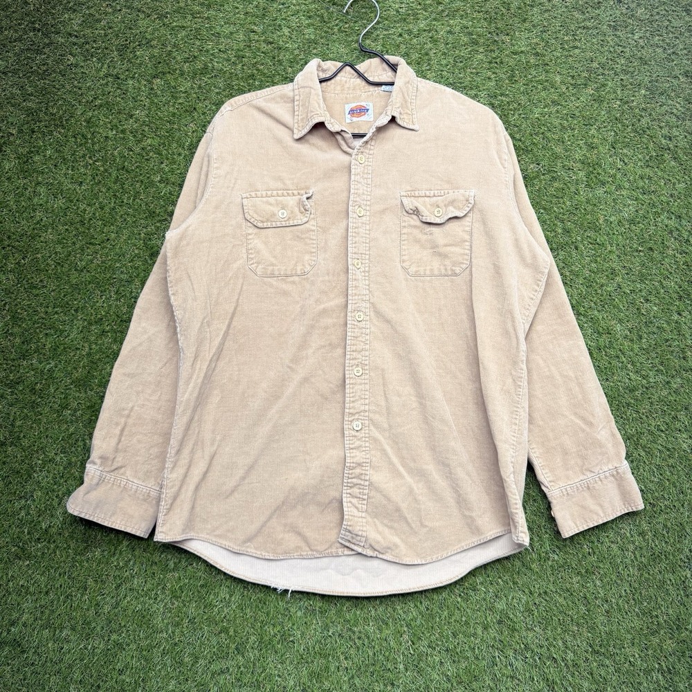 Vintage Dickies Shirt Mens Large Brown Corduroy Retro Workwear Overshirt 90s